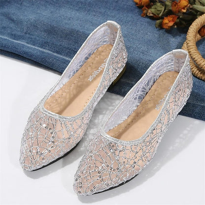 Mesh Silver – Elegant Ballet Flats Women's Sequin