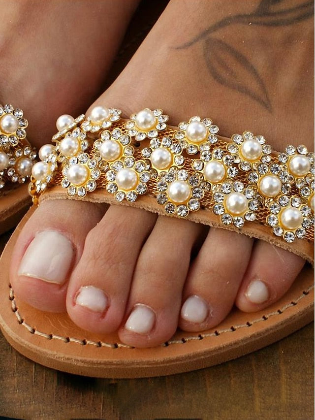 Chic Floral Straps Sandals Ankle Boho for Flat with Beaded