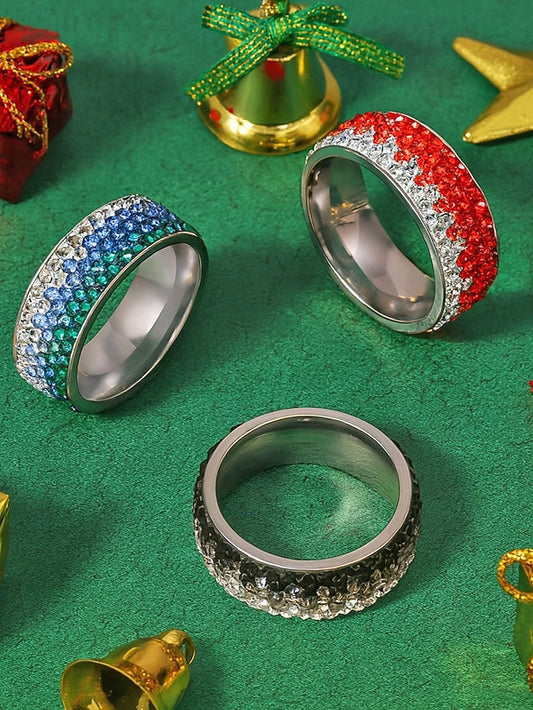 Steel Stainless Christmas Ring Stylish Men's – Red