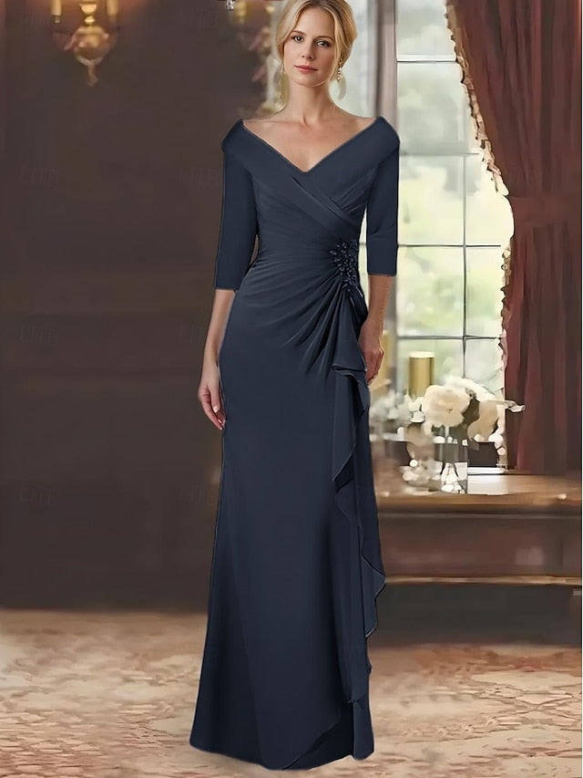 Elegant V Length the Floor A-Line Bride Neck Mother of Dress