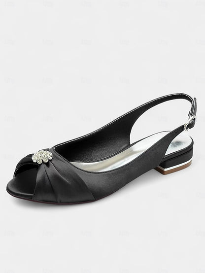Women's Satin with Heels Crystal Slingback Wedding