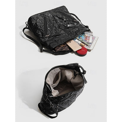 Schwarze Hobo-Tasche aus Leder für Damen – Lack-Crinkle-Tasche Sleek