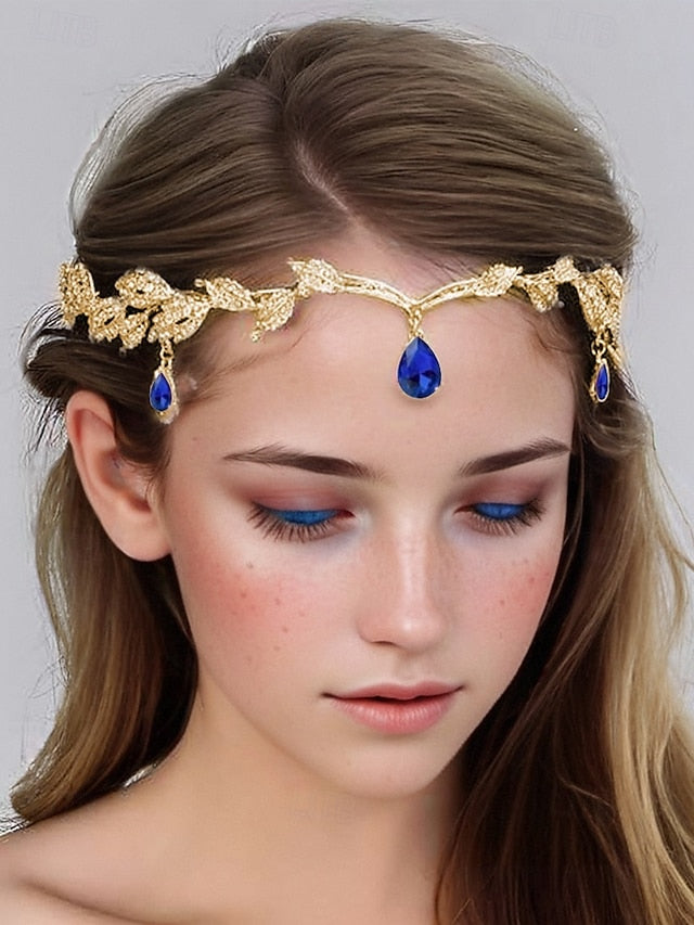 Blue Gold Leaf with Headpiece – Gemstone Drops Vintage