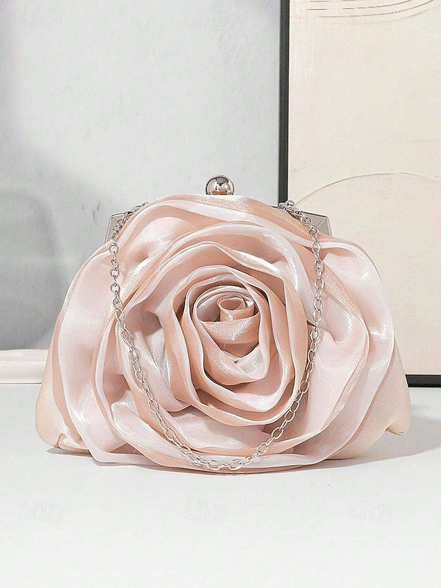 Purse Satin Flower Clutch Rose Women's – Evening Elegant
