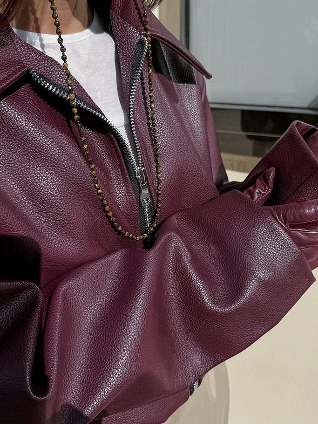 Comfortable Pocket Leather Women's Warm Faux Jacket Zipper