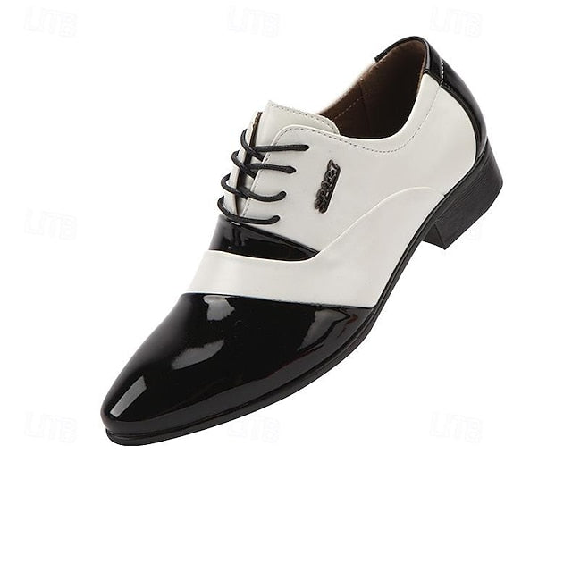 Men's White Leather Oxford Shoes – Black Faux Patent and