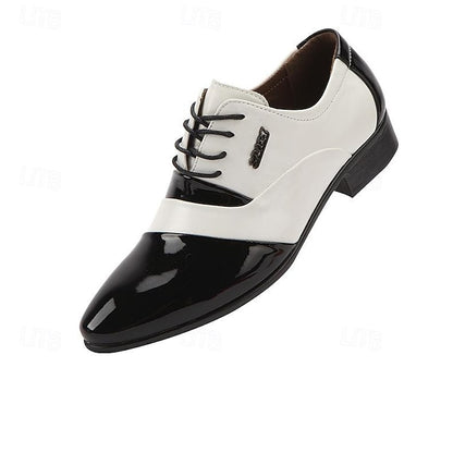 Men's White Leather Oxford Shoes – Black Faux Patent and