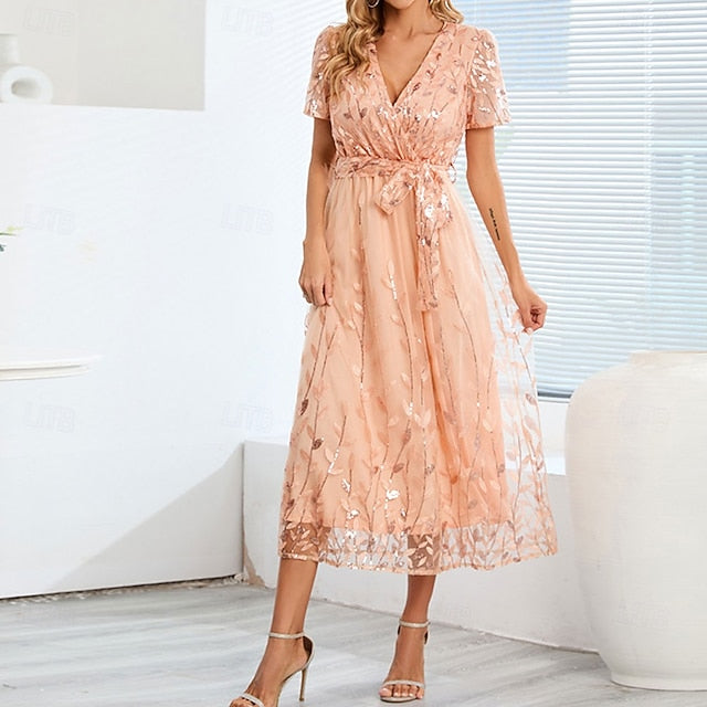 Neck Elegant Bride V Mother Sequin Dress the A-Line of