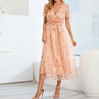 Neck Elegant Bride V Mother Sequin Dress the A-Line of
