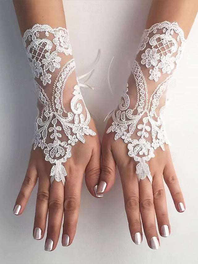 Gloves Vintage Wedding White Fingerless Bridal Lace Elegant –