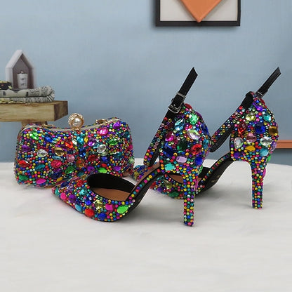 Multicolor Women's Wedding Rhinestone Shoes Heel High with