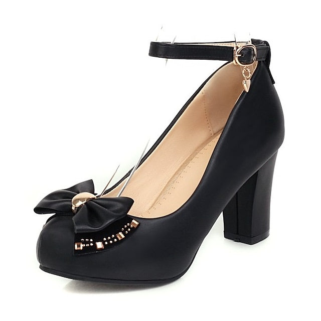 Round Block – Girls' White Pumps Heel Toe Shoes