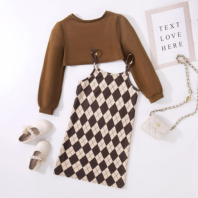 Suits 2 Set Kids Girls' Block Dress Pieces Color Long