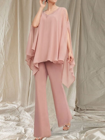 Elegant Dress the Pantsuit V Mother of Guest Bride Wedding Neck