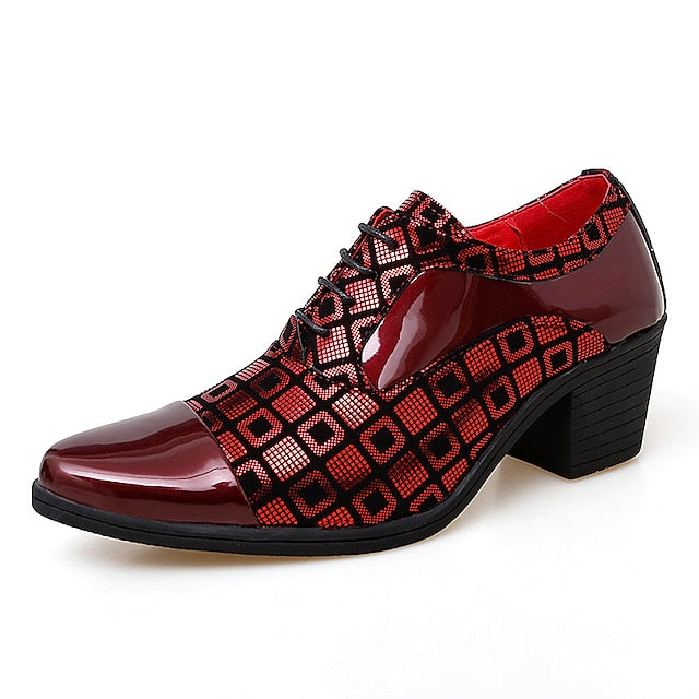 and Men's Block Shoes Oxford Black Red Leather Patent Heel