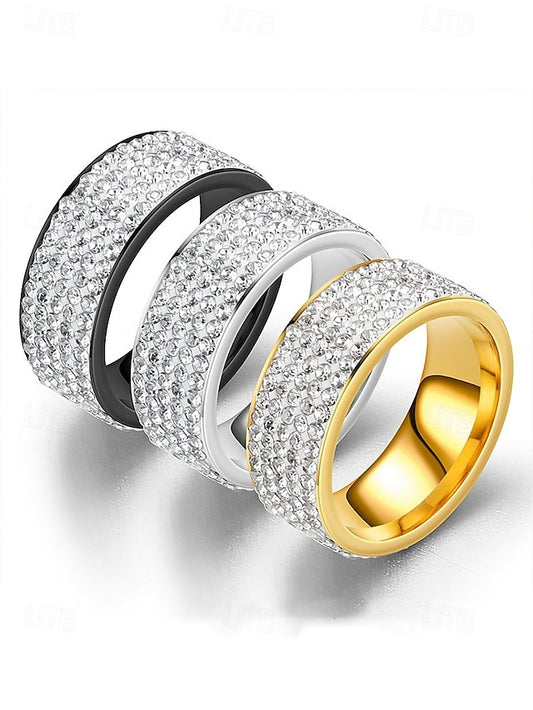 Rings Pave Full Wide Men's Band with Rhinestone
