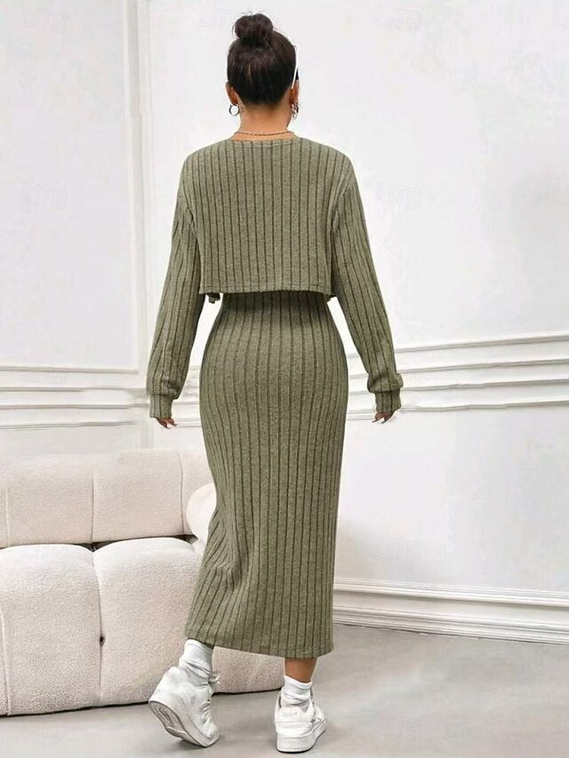 Women's Dress Set Sheath Dress Elegant Plain Split Maxi