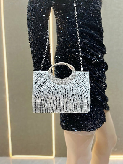 Evening – Rhinestone Bag Clutch Round with Handle Women's