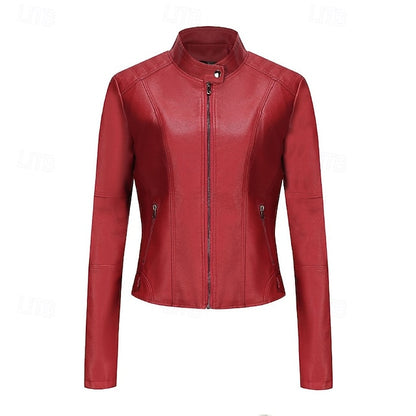 Faux Comfortable Women's Jacket Pocket Zipper Leather