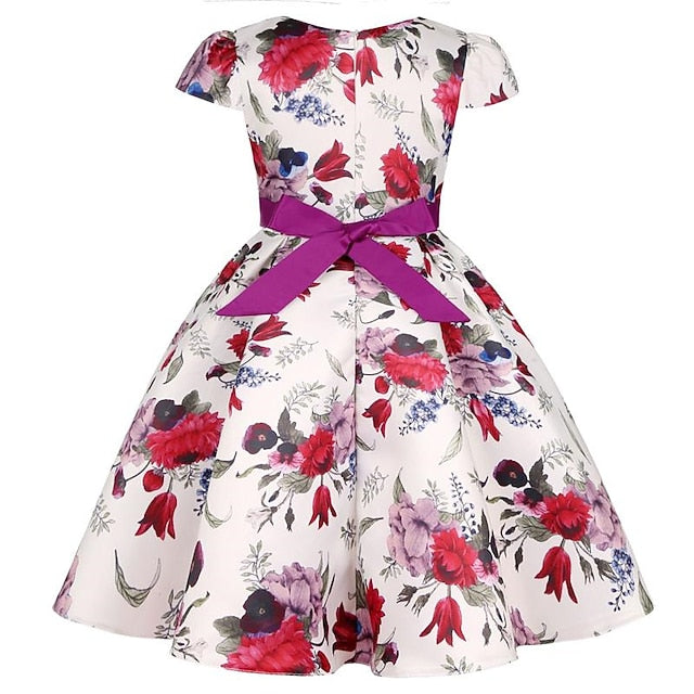 Party Girls' Floral Kids Flower Dress Short Sleeve