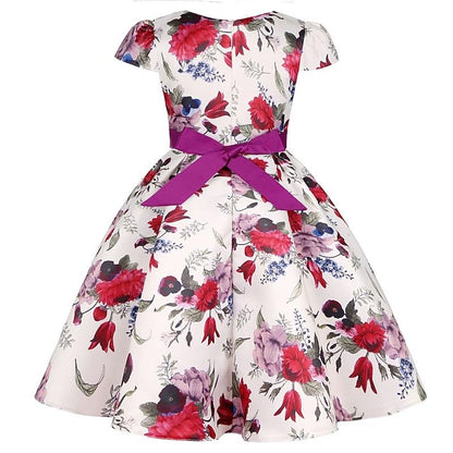Party Girls' Floral Kids Flower Dress Short Sleeve
