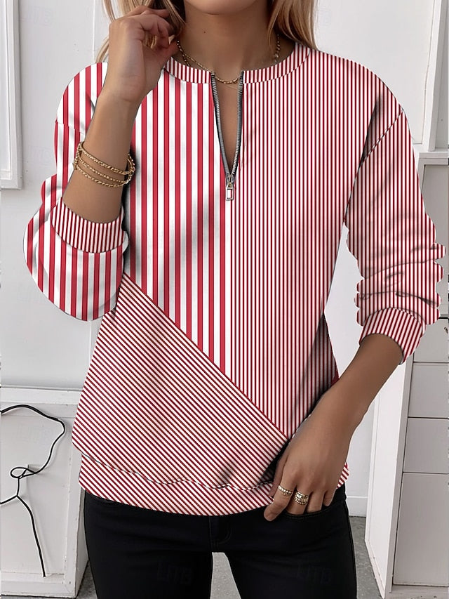 Women's Zip Up Sweatshirts Graphic Striped Casual Long