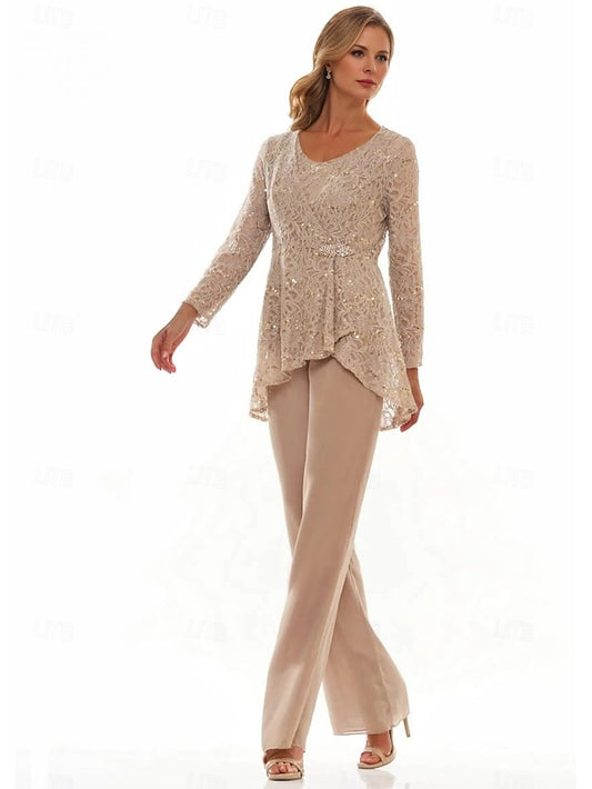 of Bride Pantsuit 3 Mother Dress Elegant Neck Piece Crew the