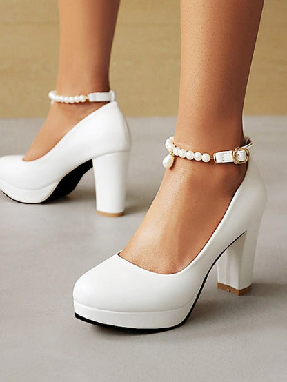 Heel Pumps Ankle with Strap – White High Pearl Women's
