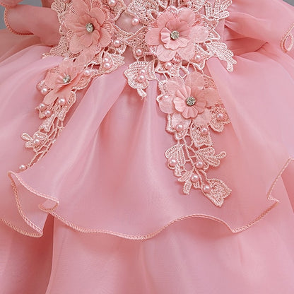 Kids Floral Dress Party Girls' Asymmetrical