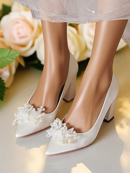 Wedding Women's Crystal and with White Heels Pearl