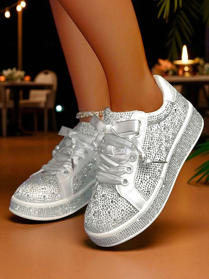 Lace-Up Sneakers Women's - Sparkly Glamorous Rhinestone