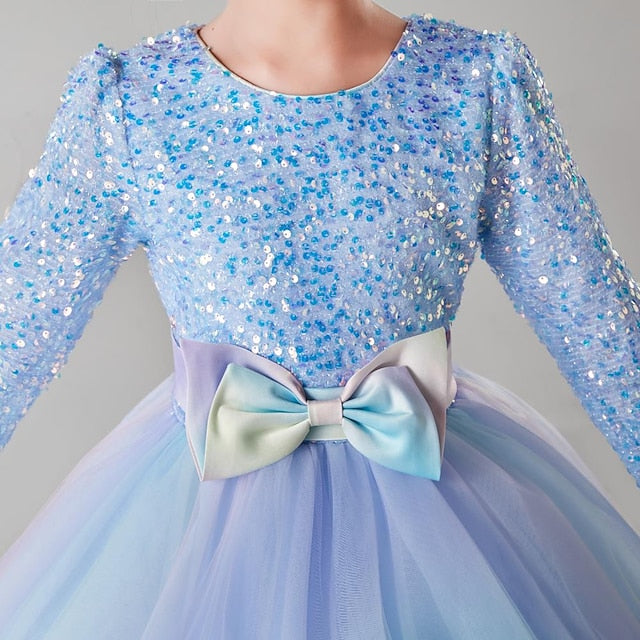 Kids Girls' Party Flower Long Color Girl Solid Dress