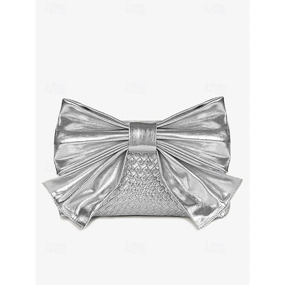 Oversize Kunstleder Tasche Damen Clutch Schleife mit Gold