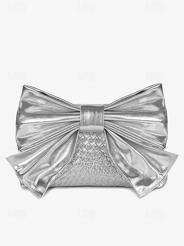 Faux Leather Oversized Clutch Women's with Gold Bow Bag