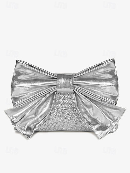 Faux Leather Oversized Clutch Women's with Gold Bow Bag