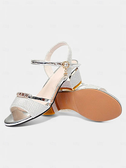Sandals - Silver Rhinestone Elegant for Heeled Shoes Women Dress
