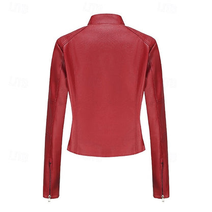 Faux Comfortable Women's Jacket Pocket Zipper Leather