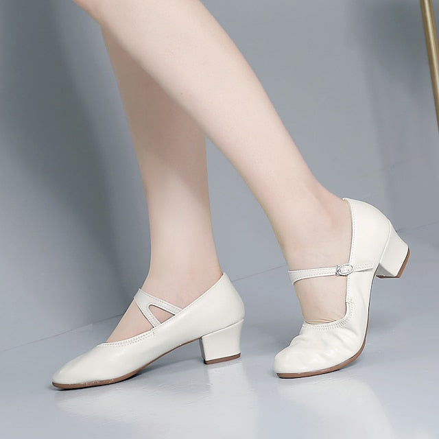 Women's with Low Mary Heel Jane Buckle Dance Gold Shoes