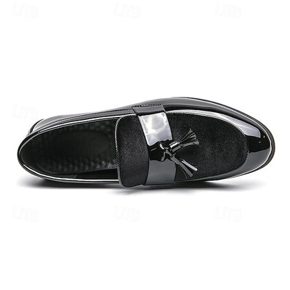 Men's Loafers Velvet Black Tassel Patent Leather – Faux