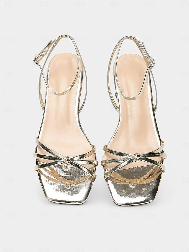 Women's Metallic Ankle – Shiny Heels Gold Block Strap