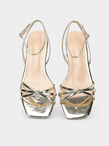 Women's Metallic Ankle – Shiny Heels Gold Block Strap