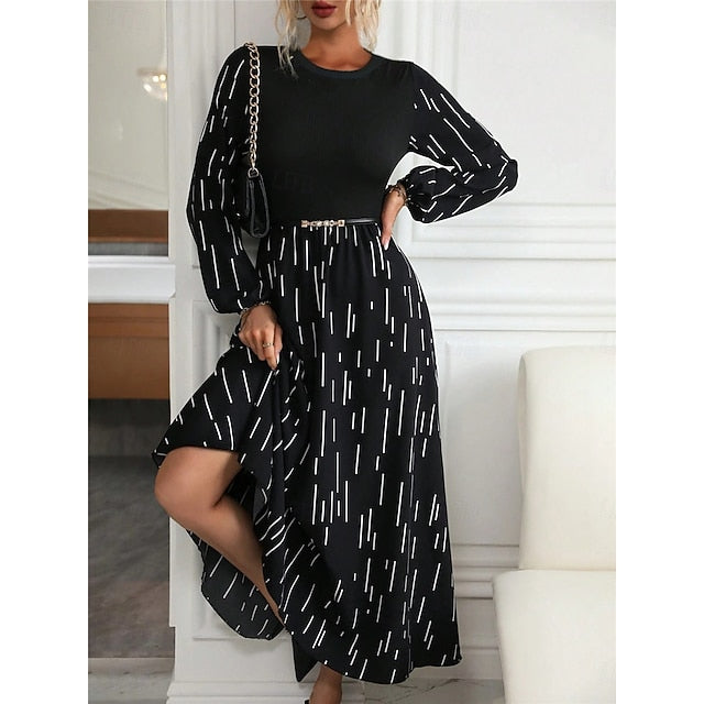Women's Floral Crew Neck Maxi Dress Long Sleeve Summer