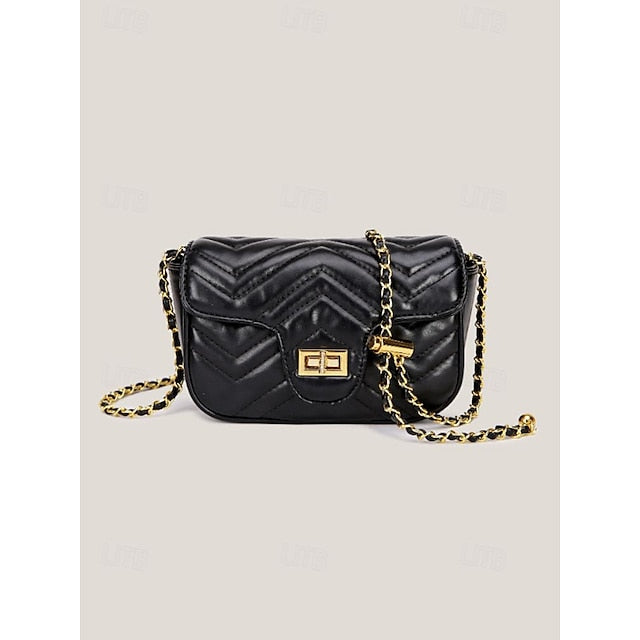 Leather Bag Women's White Crossbody with Gold Elegant Chain
