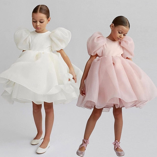 Color Party Dress Girl Girls' Solid Kids Flower