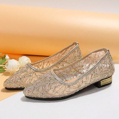 Mesh Silver – Elegant Ballet Flats Women's Sequin