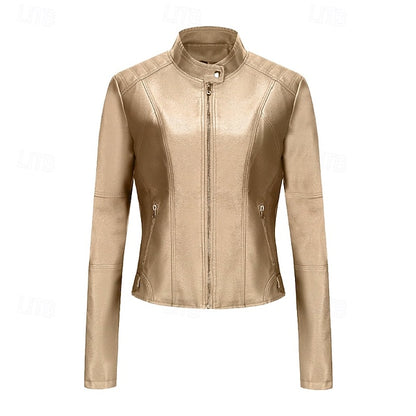Faux Comfortable Women's Jacket Pocket Zipper Leather