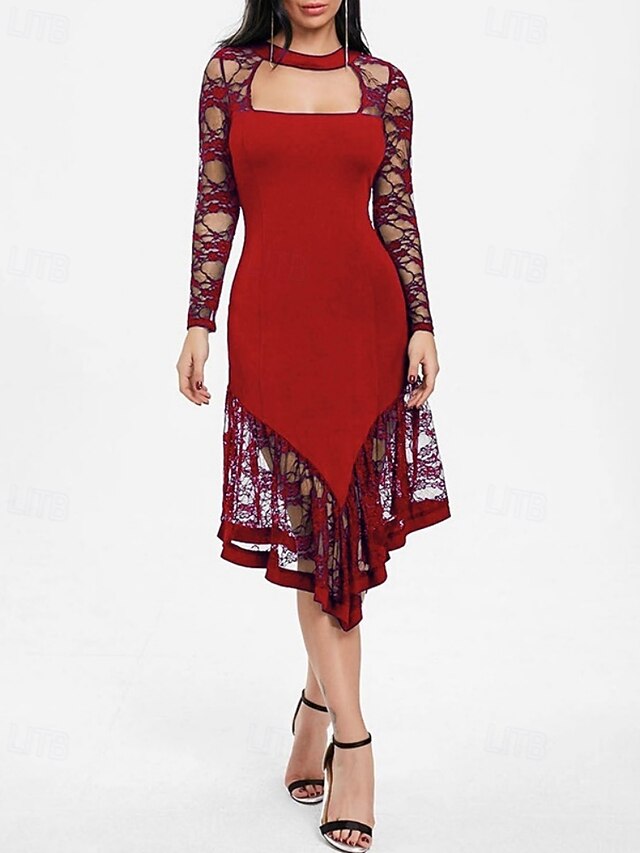 Women's Midi Dress Black Dress Lace Dress Prom Dress Party