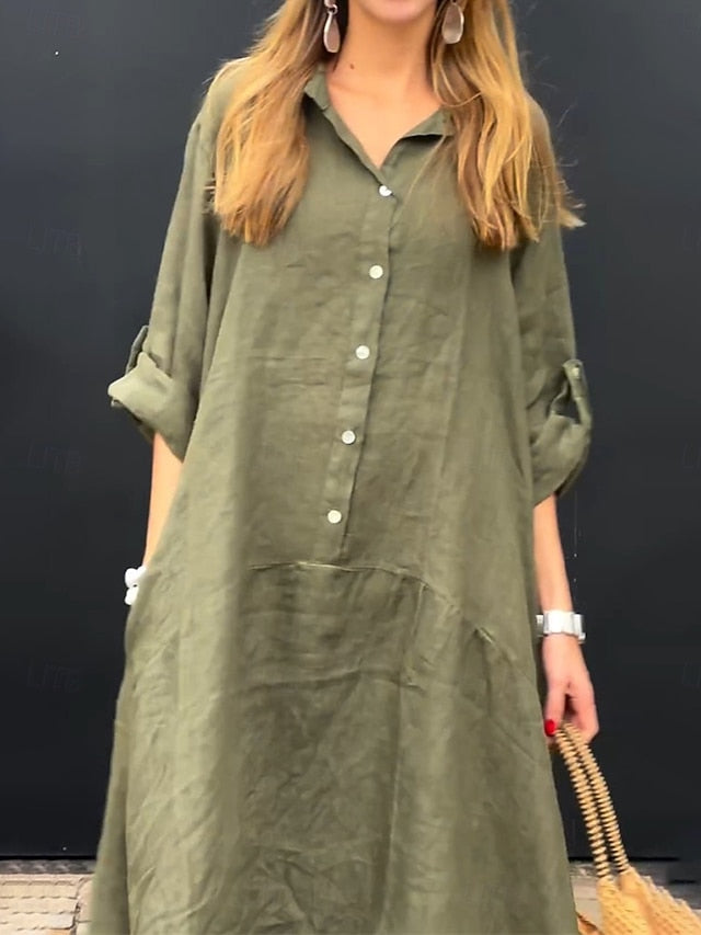 Women's Maxi Dress Shirt Dress Casual Dress Basic Casual