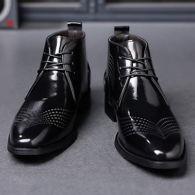 Leather Brogue Burgundy Glossy Faux Ankle Men's Wingtip