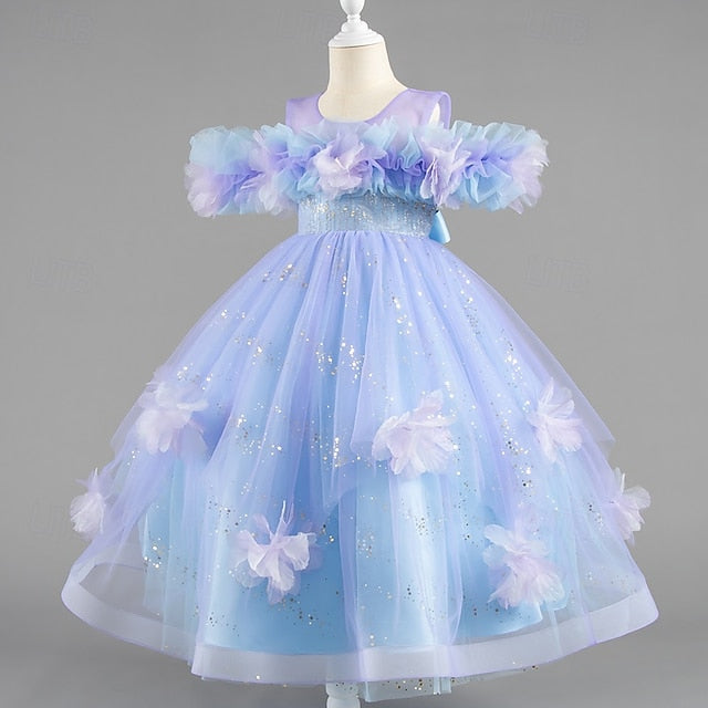 Flower Special Sleeve Wedding Kids Party Girls' Dress Short